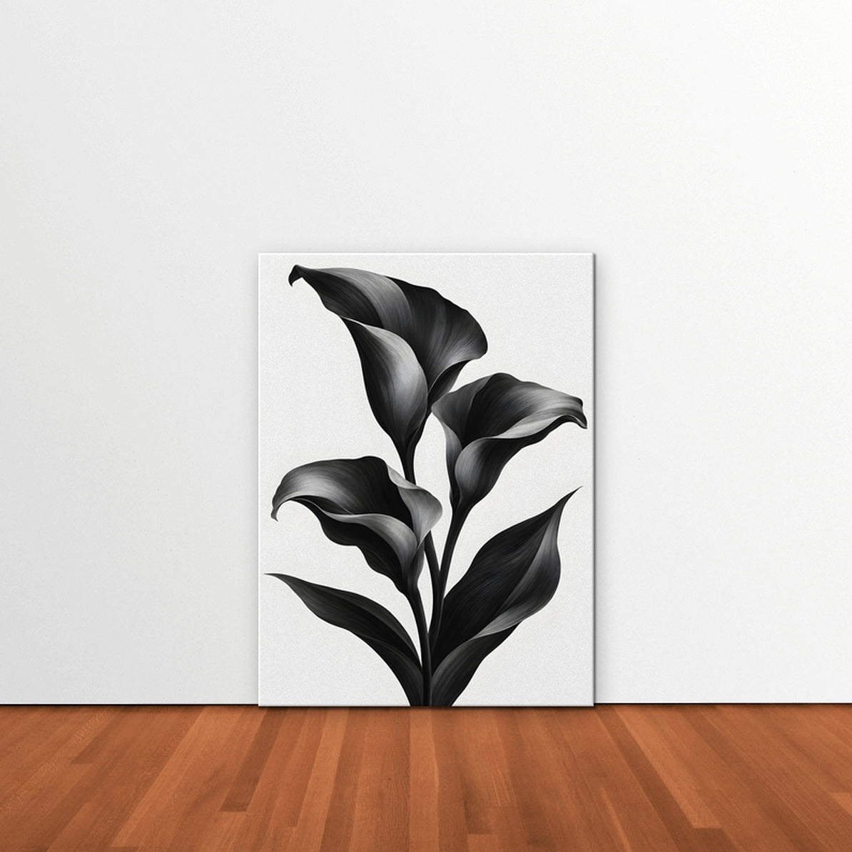 Black Calla Lilies Canvas Art - Vertical – Stretched Canvas Only in room setting