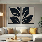 Black Leaf Duo Canvas Art - Set of 2 – Black Floating Frame in room setting