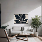 Black Leaf Duo Canvas Art - Set of 2 – Black Floating Frame in room setting