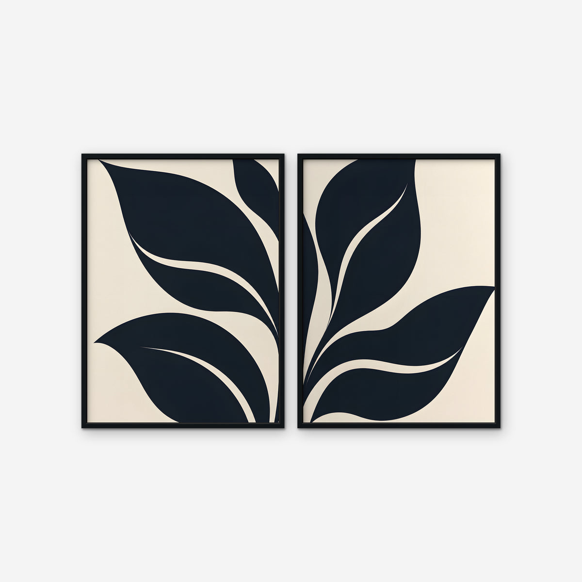 Black Leaf Duo Canvas Art - Set of 2 – Black Floating Frame on white background