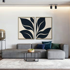 Black Leaf Duo Canvas Art - Set of 2 – Gold Floating Frame in room setting