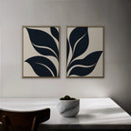 Black Leaf Duo Canvas Art - Set of 2 – Gold Floating Frame in room setting