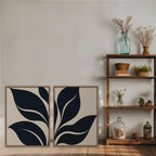 Black Leaf Duo Canvas Art - Set of 2 – Oak Floating Frame in room setting