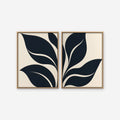 Black Leaf Duo Canvas Art - Set of 2 – Oak Floating Frame on white background