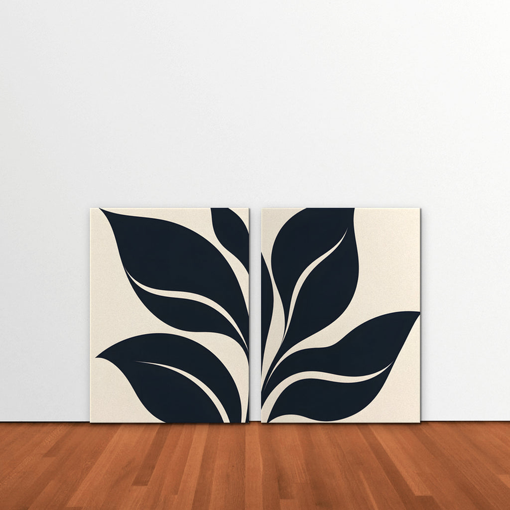 Black Leaf Duo Canvas Art - Set of 2 – Stretched Canvas Only in room setting