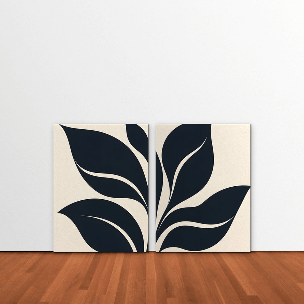Black Leaf Duo Canvas Art - Set of 2 – Stretched Canvas Only in room setting