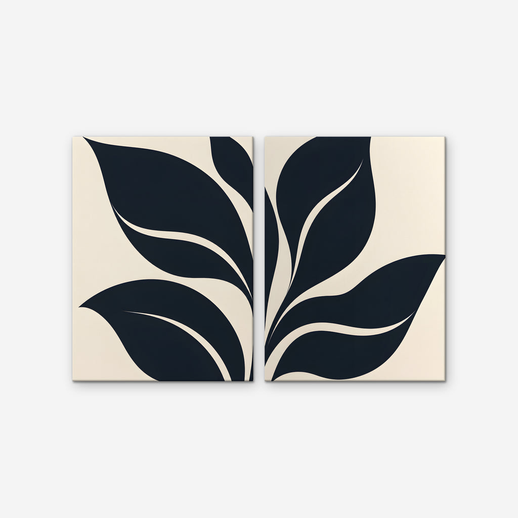Black Leaf Duo Canvas Art - Set of 2 – Stretched Canvas Only on white background