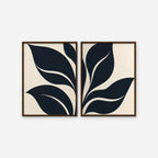 Black Leaf Duo Canvas Art - Set of 2 – Walnut Floating Frame on white background
