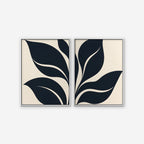Black Leaf Duo Canvas Art - Set of 2 – White Floating Frame on white background