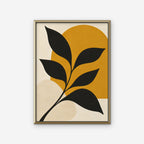 Black Leaf on Gold Canvas Art - Vertical – Gold Floating Frame on white background