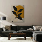 Black Leaf on Gold Canvas Art - Vertical – Stretched Canvas Only in room setting