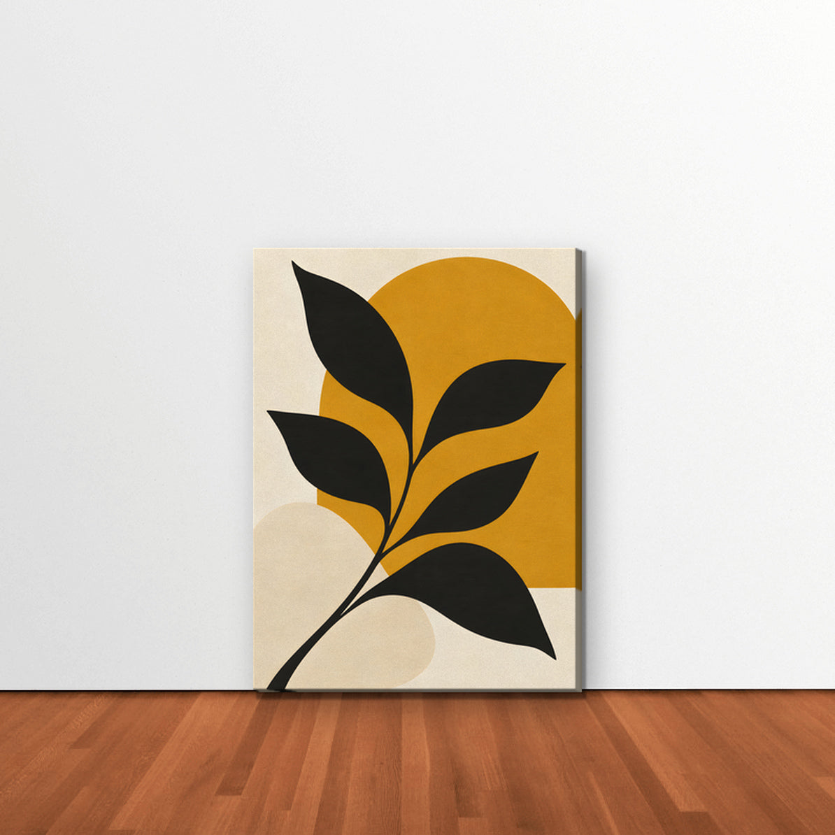 Black Leaf on Gold Canvas Art - Vertical – Stretched Canvas Only in room setting
