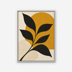 Black Leaf on Gold Canvas Art - Vertical – White Floating Frame on white background