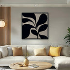 Black Leaf Silhouette Canvas Art - Square – Black Floating Frame in room setting