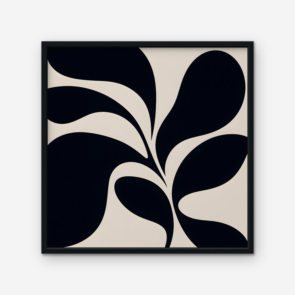 Black Leaf Silhouette Canvas Art - Square – Black Floating Frame on white background