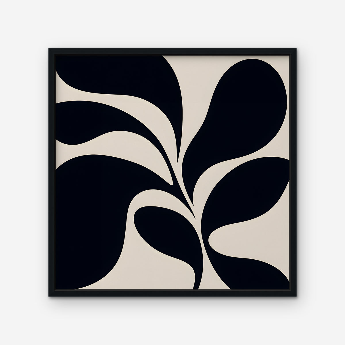 Black Leaf Silhouette Canvas Art - Square – Black Floating Frame on white background