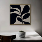 Black Leaf Silhouette Canvas Art - Square – Gold Floating Frame in room setting