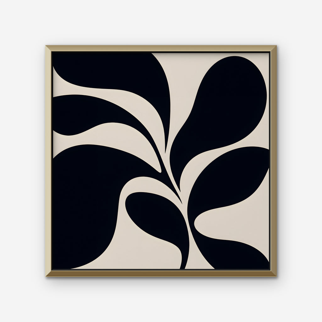 Black Leaf Silhouette Canvas Art - Square – Gold Floating Frame on white background