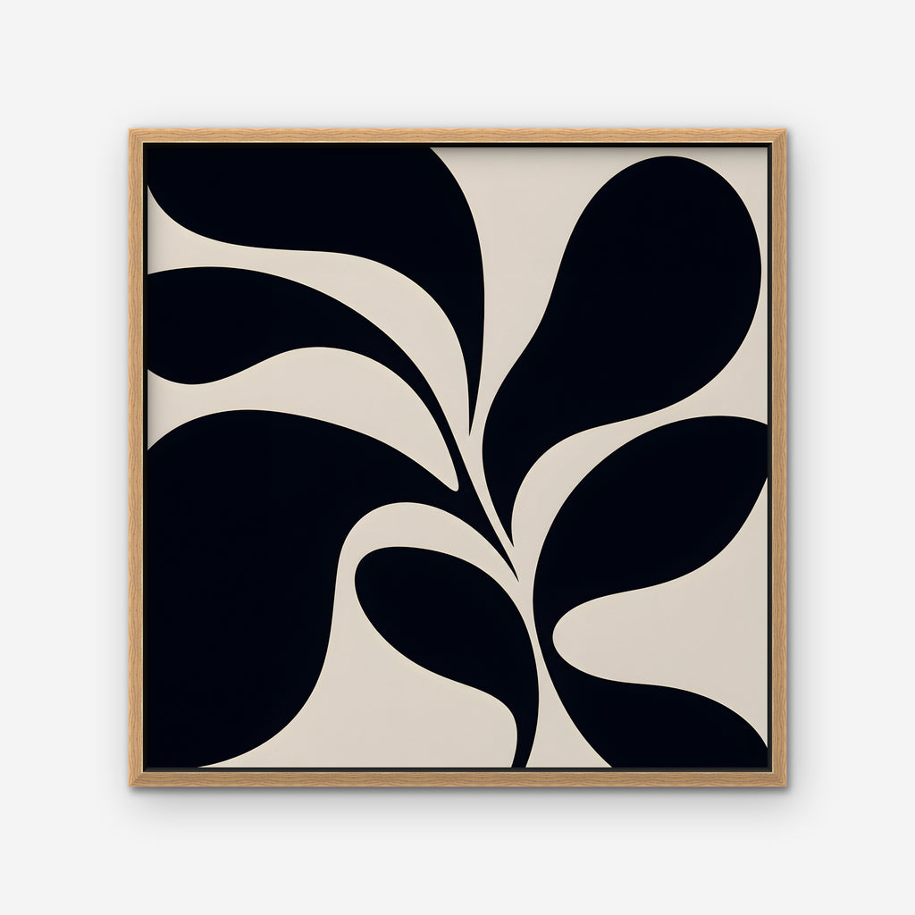 Black Leaf Silhouette Canvas Art - Square – Oak Floating Frame on white background