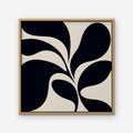 Black Leaf Silhouette Canvas Art - Square – Oak Floating Frame on white background