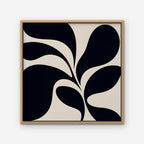Black Leaf Silhouette Canvas Art - Square – Oak Floating Frame on white background