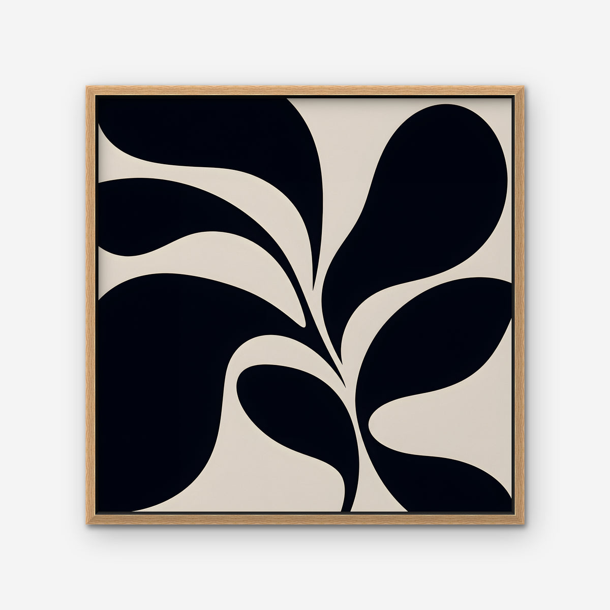 Black Leaf Silhouette Canvas Art - Square – Oak Floating Frame on white background