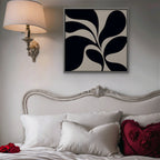 Black Leaf Silhouette Canvas Art - Square – Silver Floating Frame in room setting