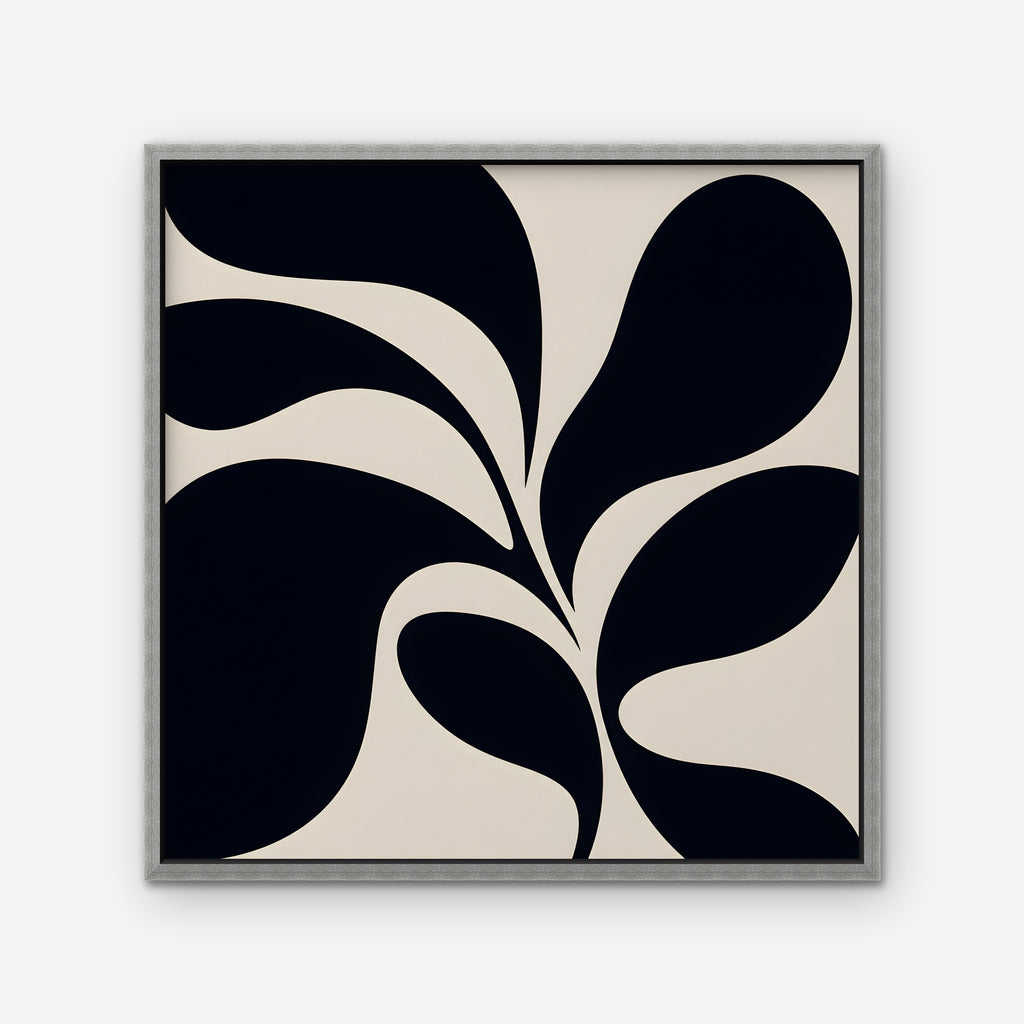Black Leaf Silhouette Canvas Art - Square – Silver Floating Frame on white background