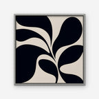 Black Leaf Silhouette Canvas Art - Square – Silver Floating Frame on white background