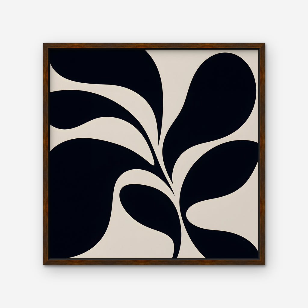 Black Leaf Silhouette Canvas Art - Square – Walnut Floating Frame on white background