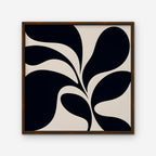 Black Leaf Silhouette Canvas Art - Square – Walnut Floating Frame on white background