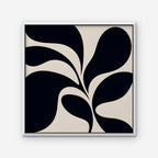 Black Leaf Silhouette Canvas Art - Square – White Floating Frame on white background