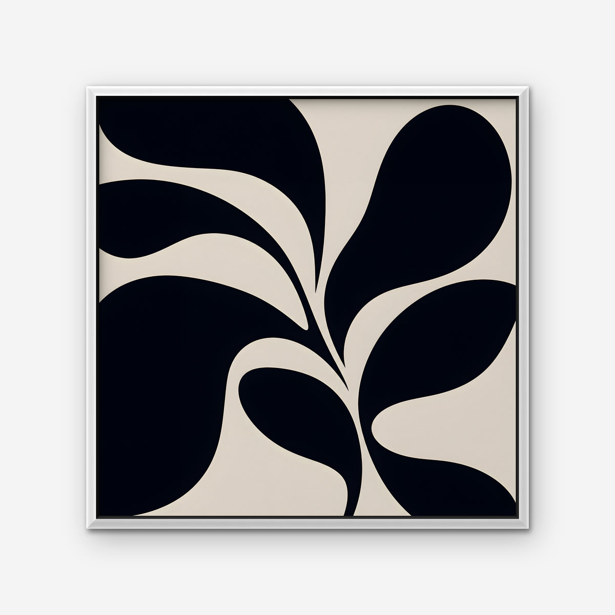 Black Leaf Silhouette Canvas Art - Square – White Floating Frame on white background