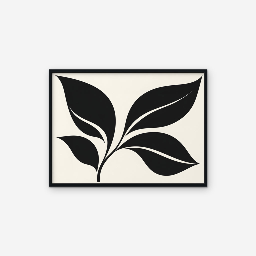 Black Leaf Sprig Canvas Art - Horizontal – Black Floating Frame on white background