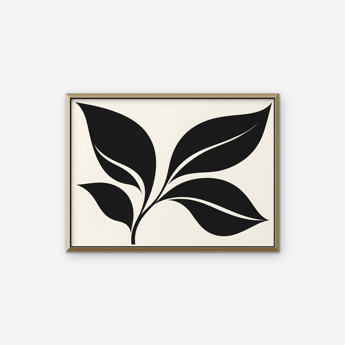 Black Leaf Sprig Canvas Art - Horizontal – Gold Floating Frame on white background