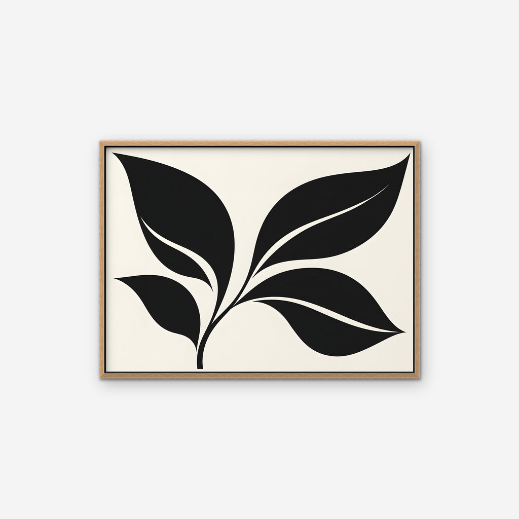 Black Leaf Sprig Canvas Art - Horizontal – Oak Floating Frame on white background