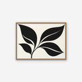 Black Leaf Sprig Canvas Art - Horizontal – Oak Floating Frame on white background