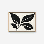Black Leaf Sprig Canvas Art - Horizontal – Oak Floating Frame on white background