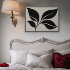 Black Leaf Sprig Canvas Art - Horizontal – Silver Floating Frame in room setting
