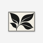 Black Leaf Sprig Canvas Art - Horizontal – Silver Floating Frame on white background