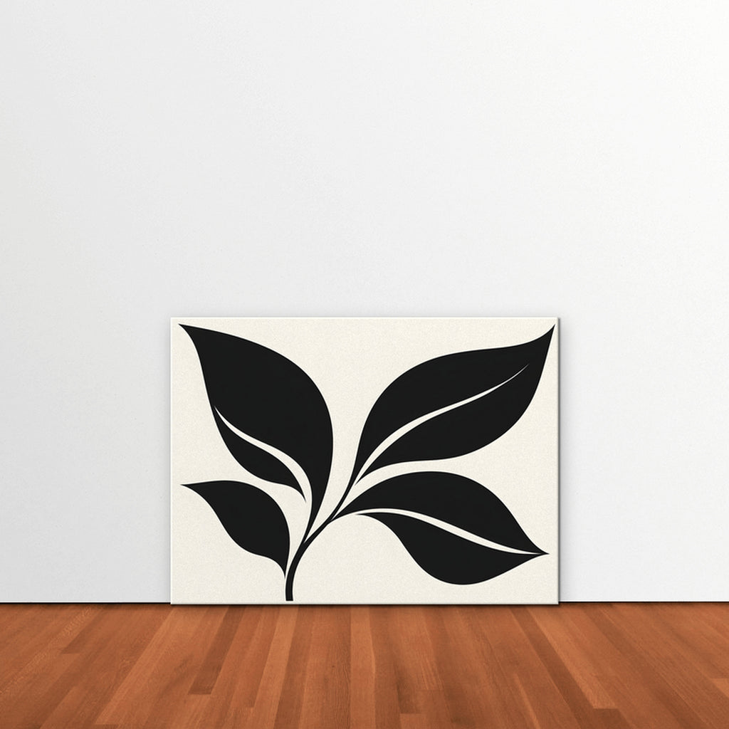 Black Leaf Sprig Canvas Art - Horizontal – Stretched Canvas Only in room setting