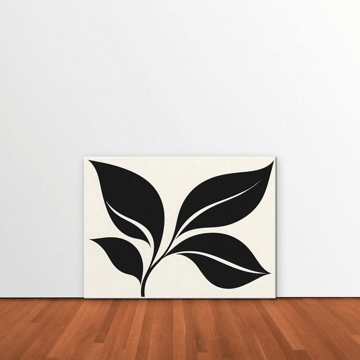 Black Leaf Sprig Canvas Art - Horizontal – Stretched Canvas Only in room setting