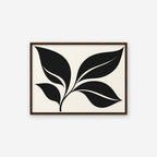 Black Leaf Sprig Canvas Art - Horizontal – Walnut Floating Frame on white background