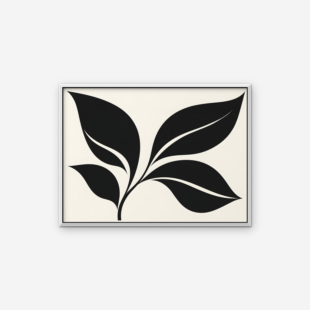 Black Leaf Sprig Canvas Art - Horizontal – White Floating Frame on white background