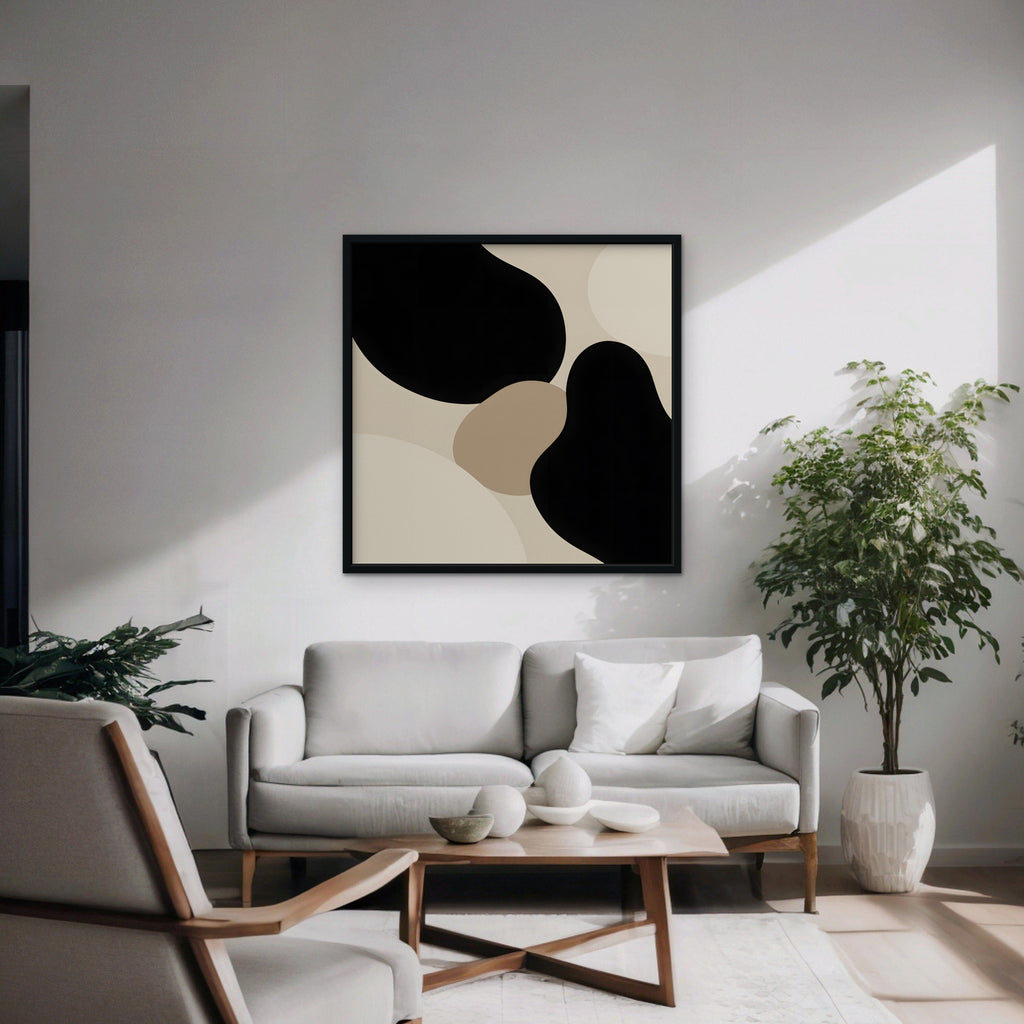 Black Organic Shapes Canvas Art - Square – Black Floating Frame in room setting