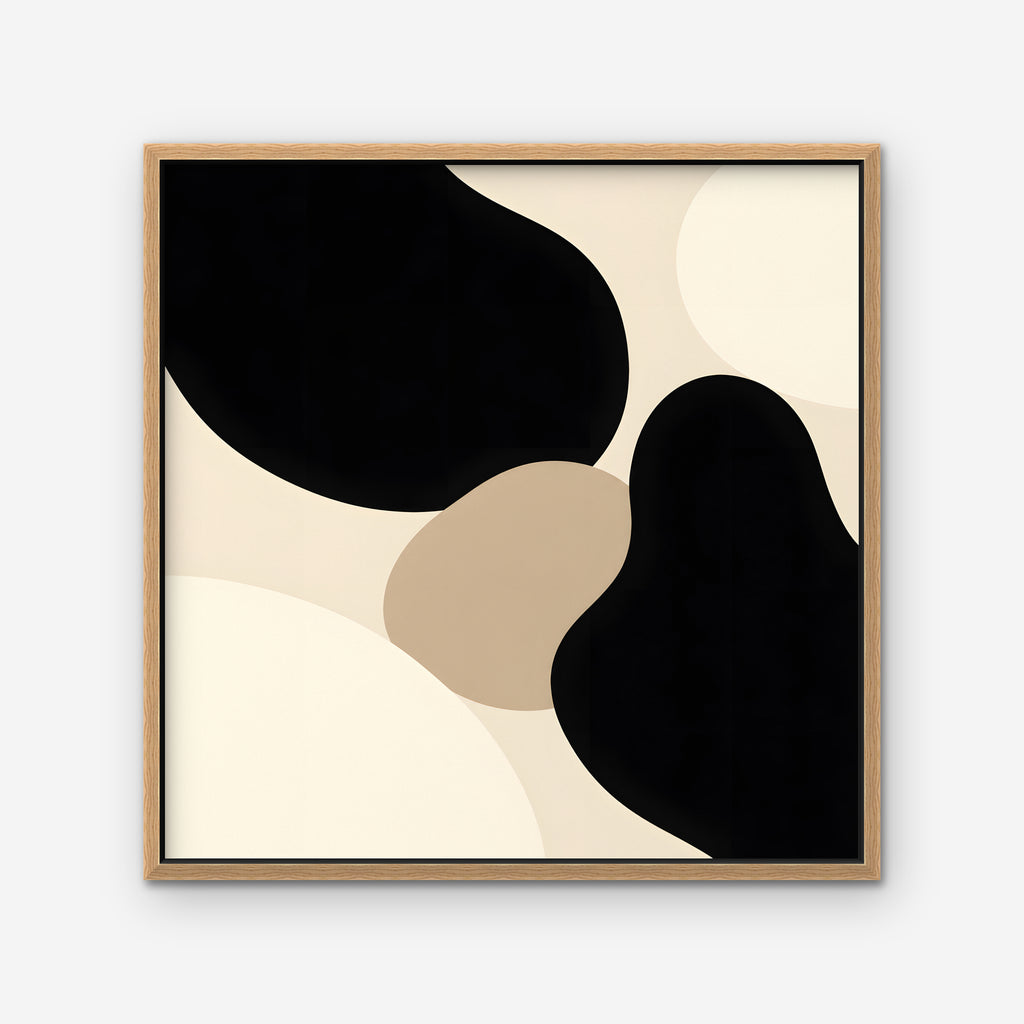 Black Organic Shapes Canvas Art - Square – Oak Floating Frame on white background