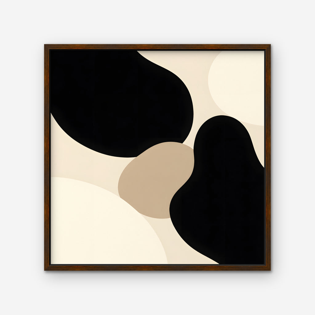 Black Organic Shapes Canvas Art - Square – Walnut Floating Frame on white background