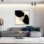 Black Organic Shapes Canvas Art - Square – White Floating Frame in room setting