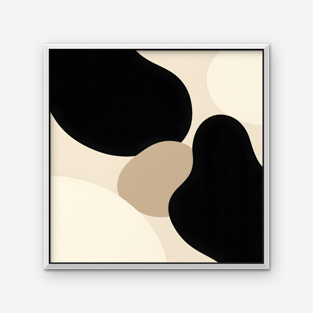 Black Organic Shapes Canvas Art - Square – White Floating Frame on white background