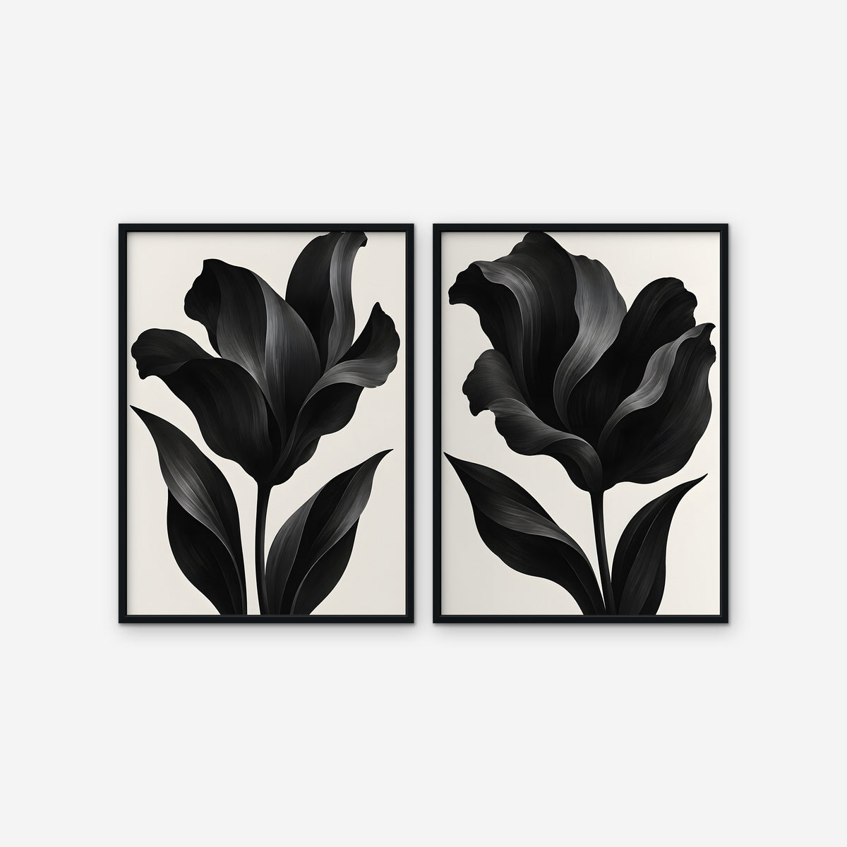 Black Tulips Canvas Art - Set of 2 – Black Floating Frame on white background